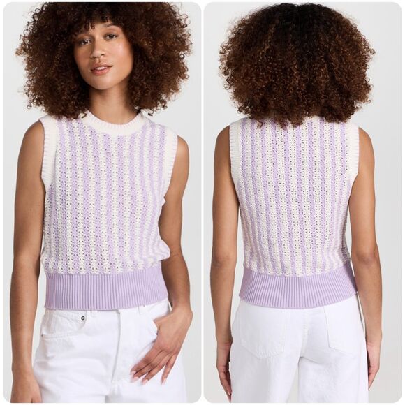 KITRI Marley Crochet Knit Top in Lilac Stripe | Size XS - Picture 1 of 7